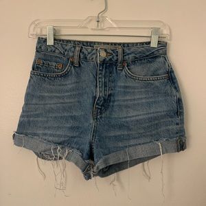 Topshop high waisted distressed denim shorts